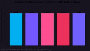 Creator platform fee comparison for $1,000 gross sales in 2026