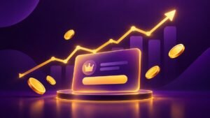 Rising chart over a subscription card
